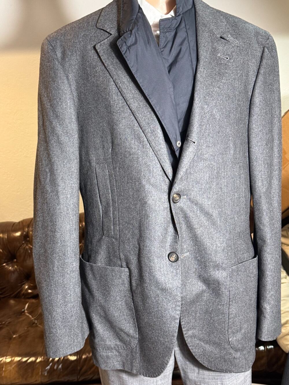 Brunello Cucinelli Hybrid Gray Cashmere Blazer w Nylon Vest Davos 52